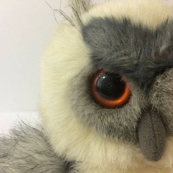 Aurora Horned Owl Plush White Gray 9" Stuffed Animal Toy Realistic Orange Eyes - Picture 3 of 12